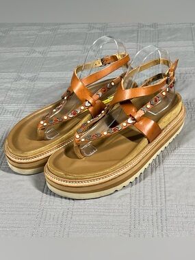 Isabel Marant Marantz Elham Sandals Leather Tan Studded Shoes Size EU 40 US 10